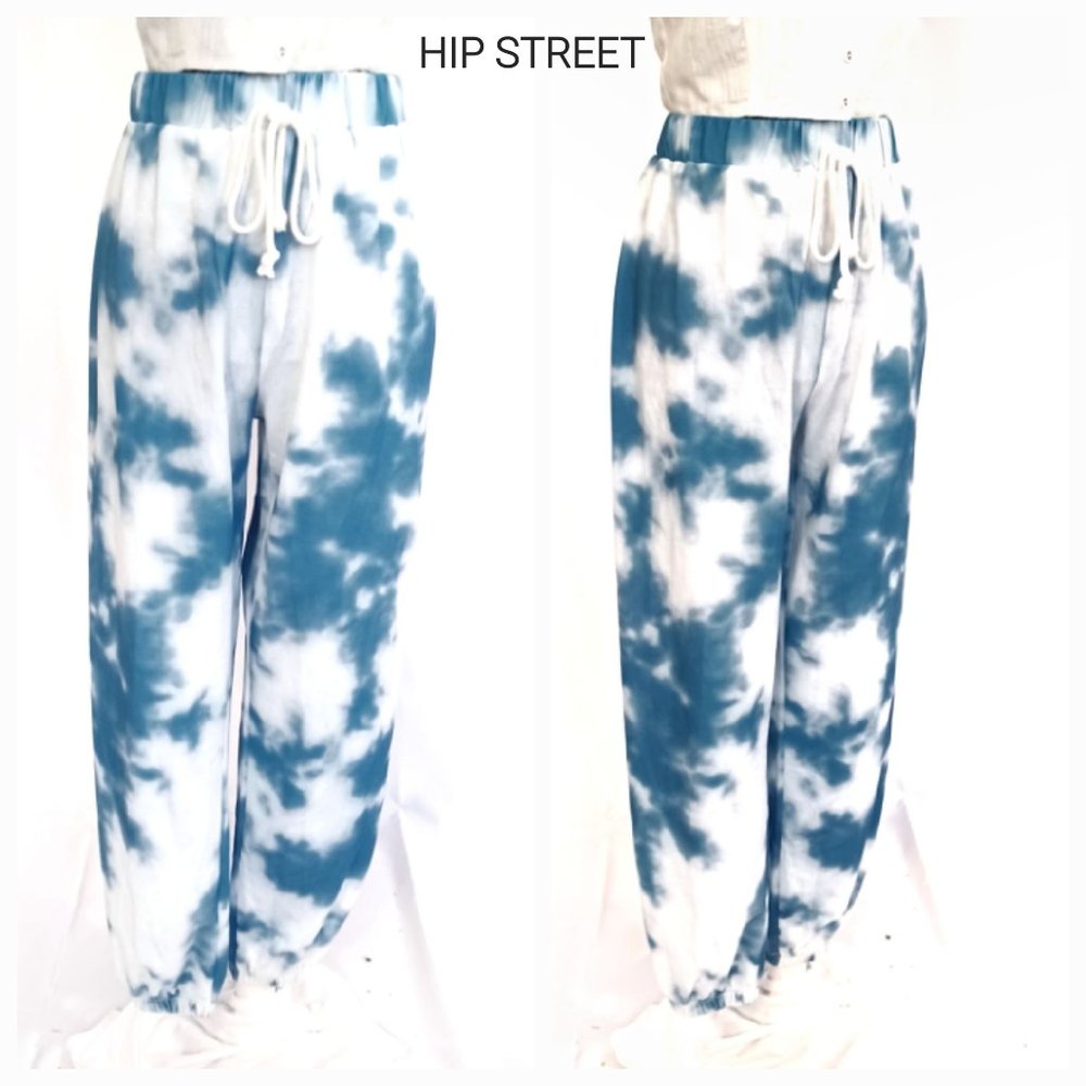 SHEIN Blue and White Sky Clouds Print Stretch High Waist Jogging Pants M
